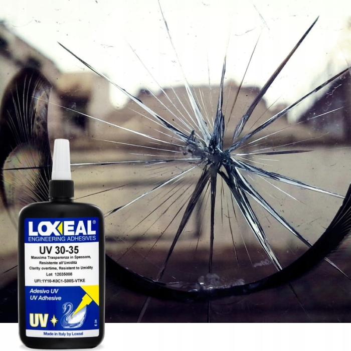 Klej UV Loxeal 30-35 - przykład zastosowania na szybie