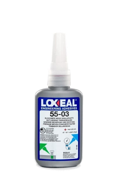 Przejdź do produktu KLEJ DO GWINTÓW NIEBIESKI DO USZCZELNIANIA ŚRUB ŚREDNI LOXEAL 55-03 50 ml