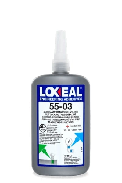 Przejdź do produktu KLEJ DO GWINTÓW NIEBIESKI DO USZCZELNIANIA ŚRUB ŚREDNI LOXEAL 55-03 250 ml