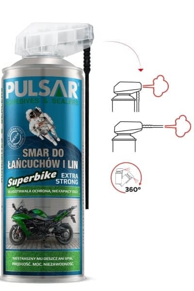 Smar do łańcuchów i lin Pulsar Extra Strong Super Bike 400 ml – smar aerozol odporny na wodę i korozję