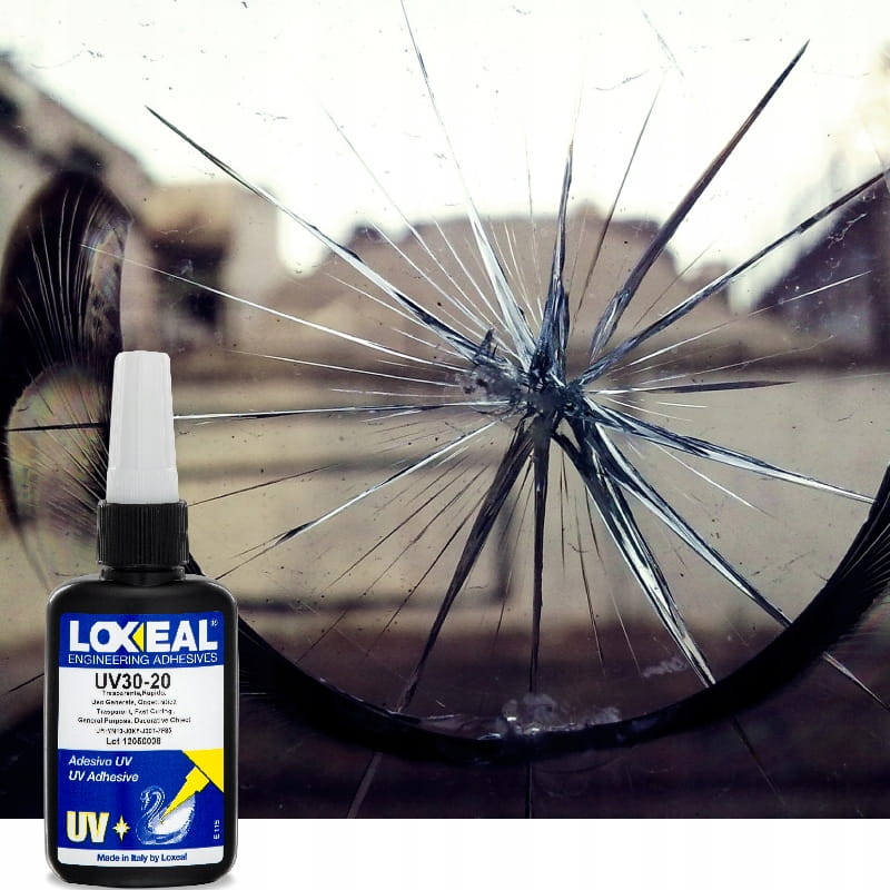 Klej UV Loxeal 30-20 - przykład zastosowania na szybie